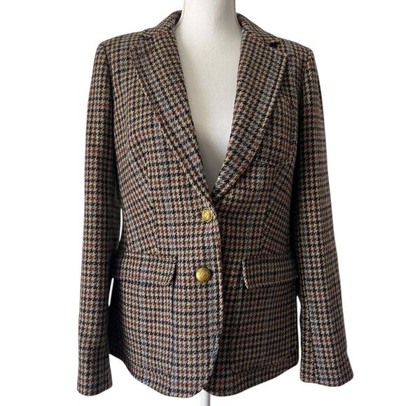 J. Crew Rhodes Blazer Jacket Wool Tweed Houndstooth Elbow Patches Brown Size 12 - Picture 3 of 11